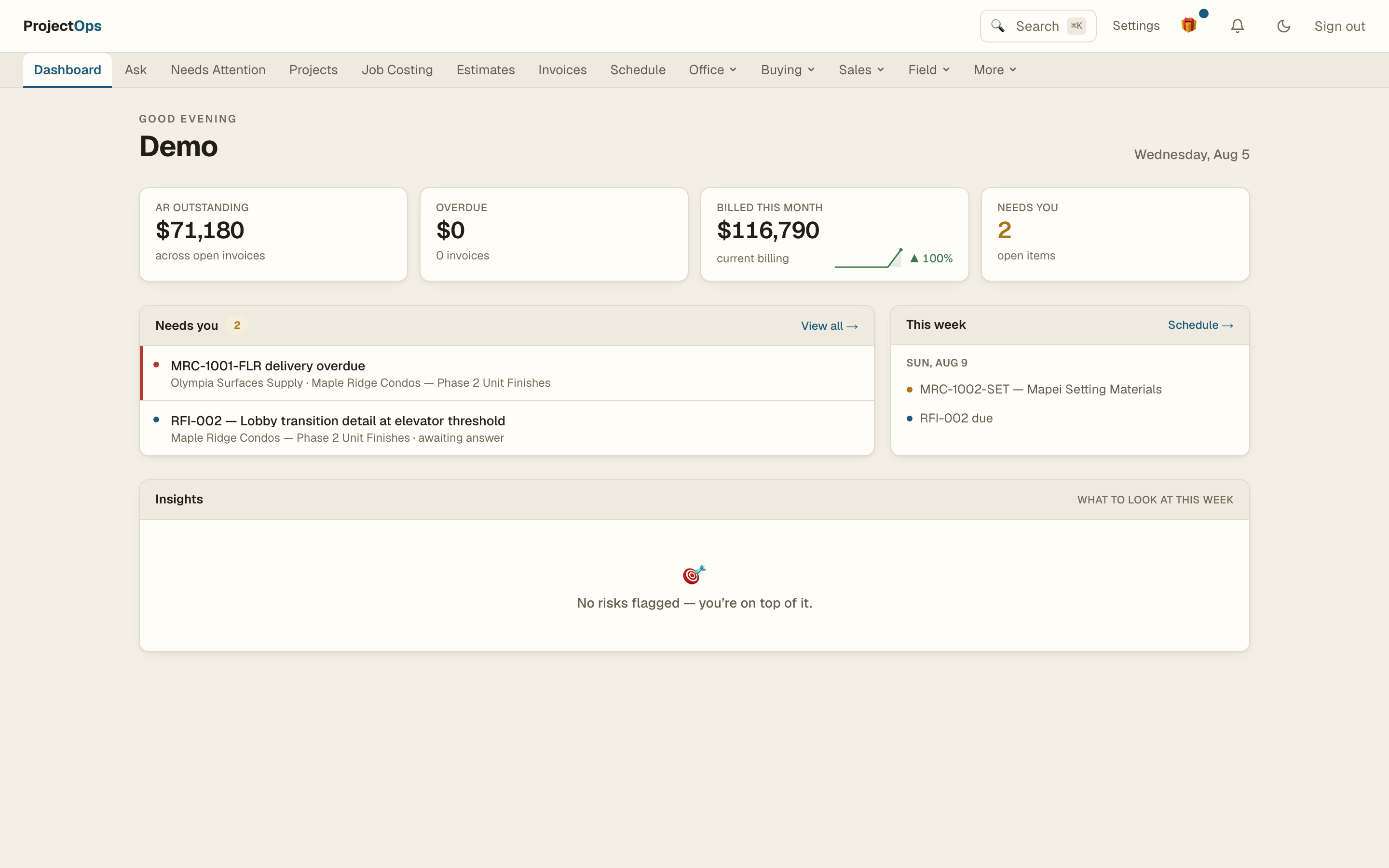The ProjectOps dashboard