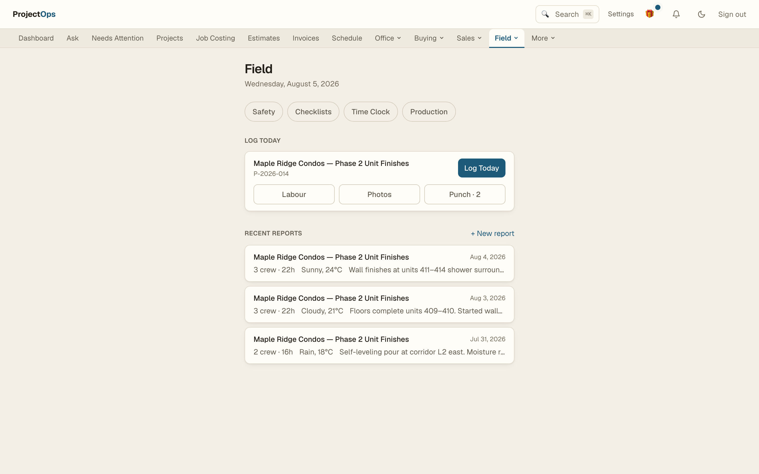 Field operations in ProjectOps